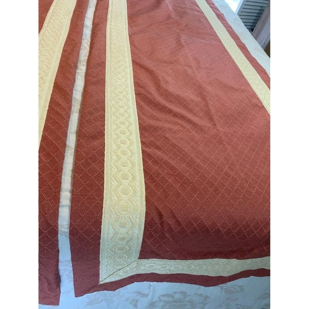 Pair of Lee Jofa Red Embroidered Tab Top Curtain Panels Lined Decorative Trim